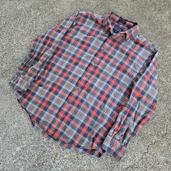 Vtg PENDLETON Landry Cut Medium Print Outdoors Gorp Button Up Flannel Shirt Lg - Picture 2 of 5